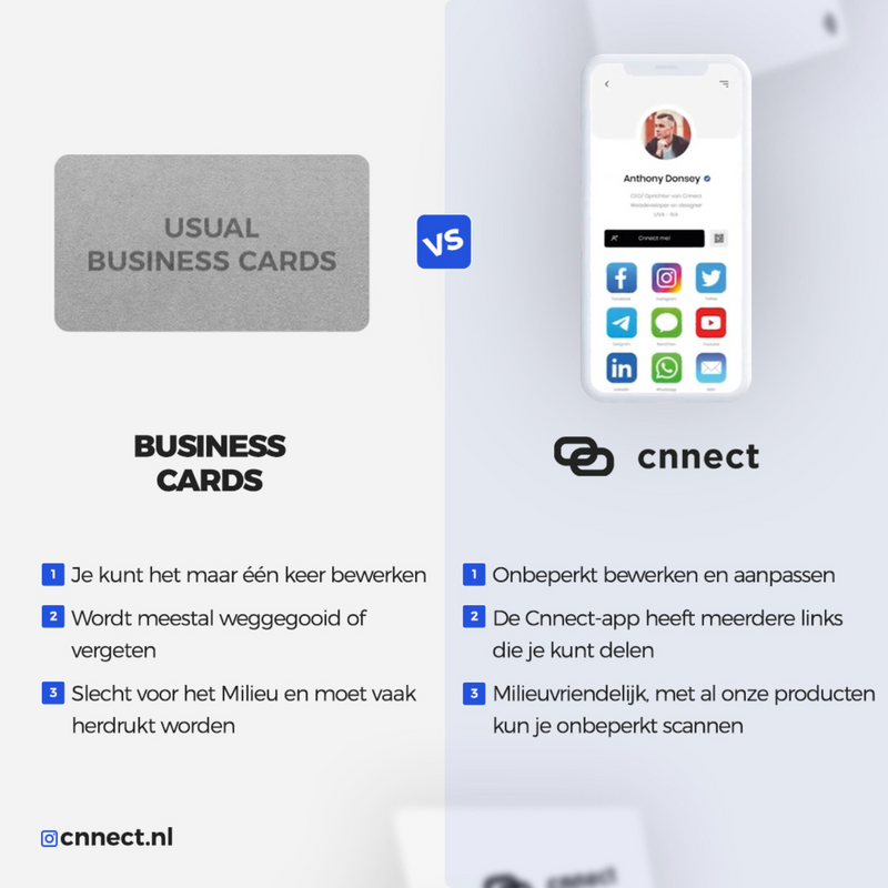 Uitleg hoe Cnnect beter is met netwerken dan ouderwetse business cards.