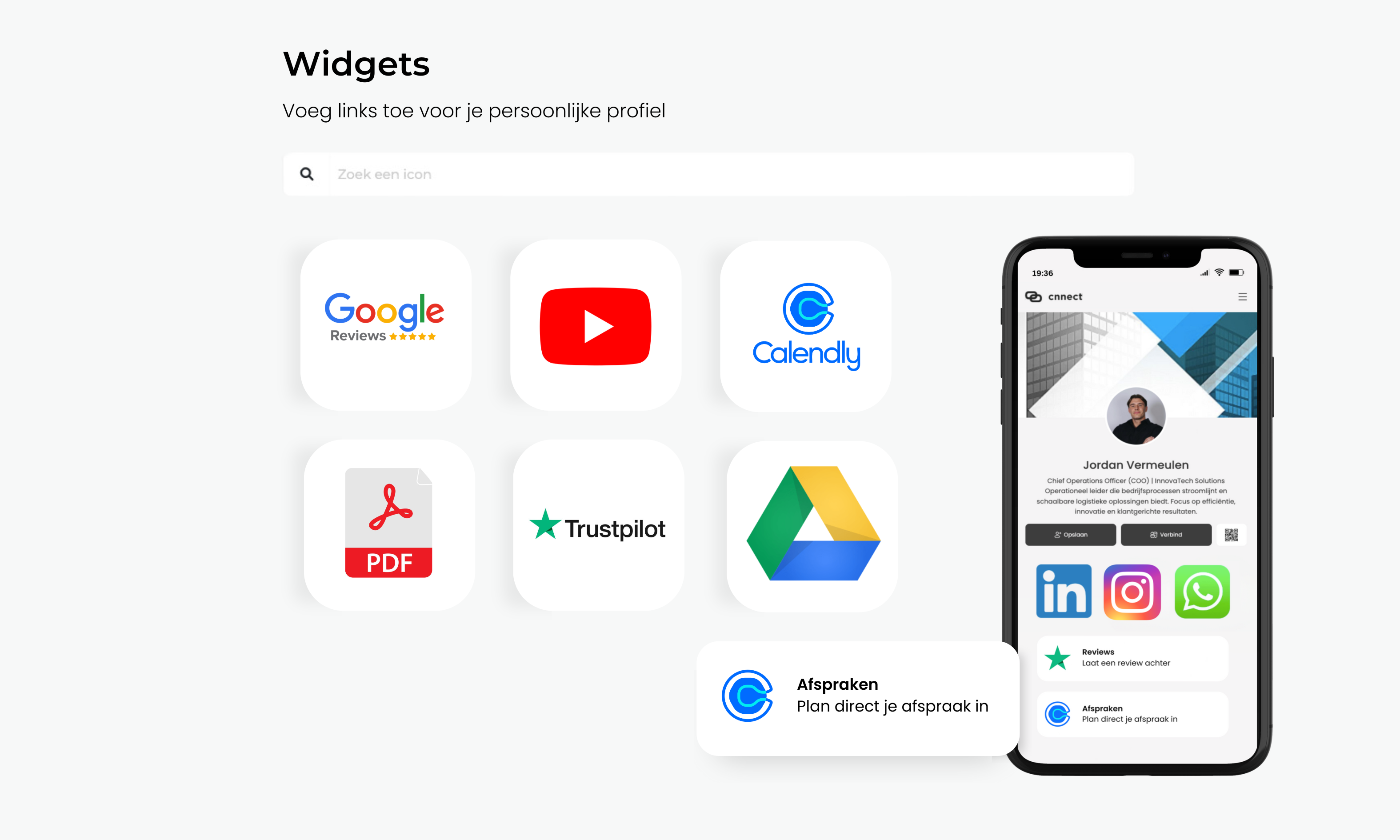 Widgets die werken met het Cnnect netwerkplatform.